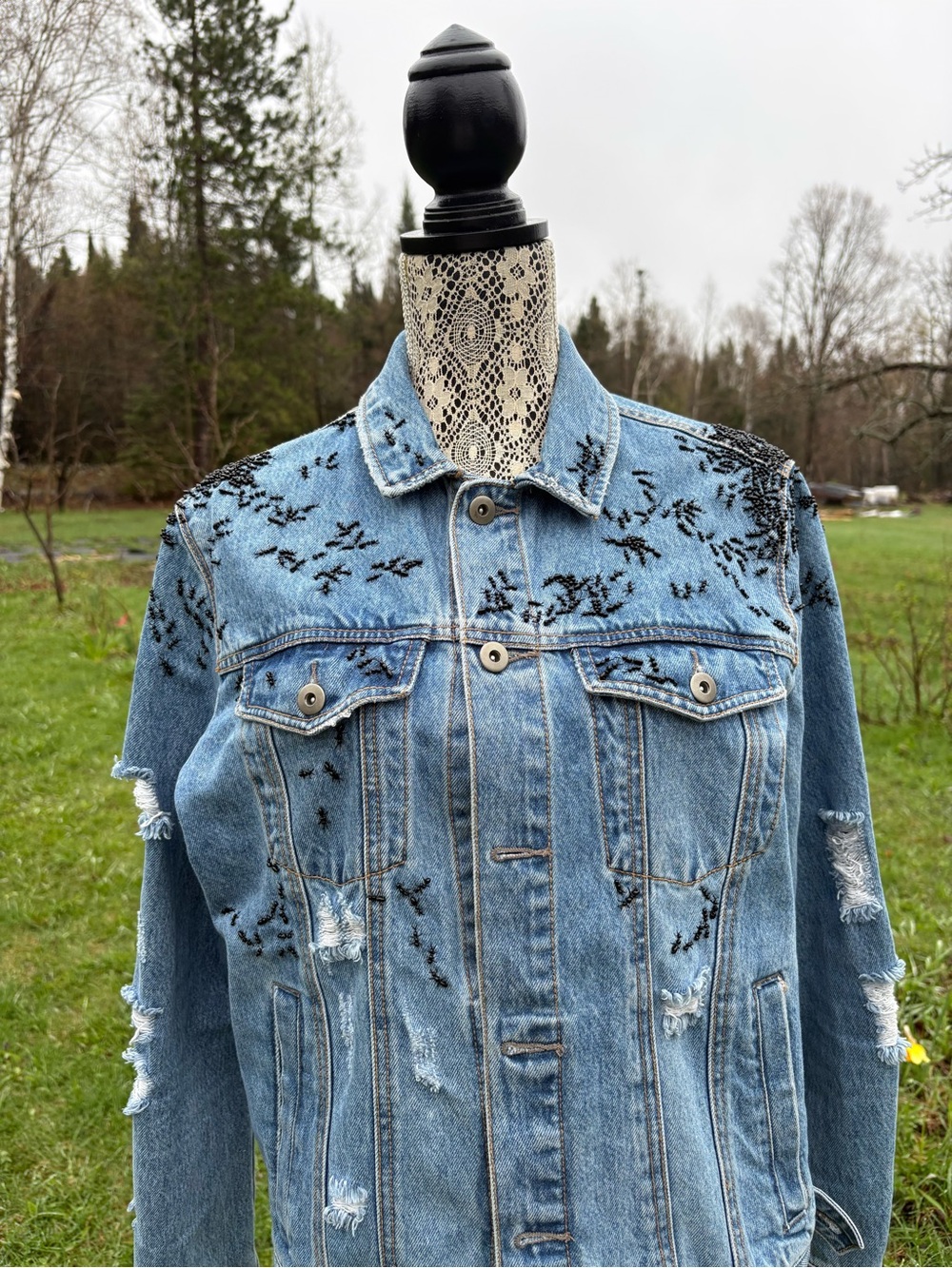 Black beads ANTS Light Blue Women's Jeans Jacket - Picture 13 of 13